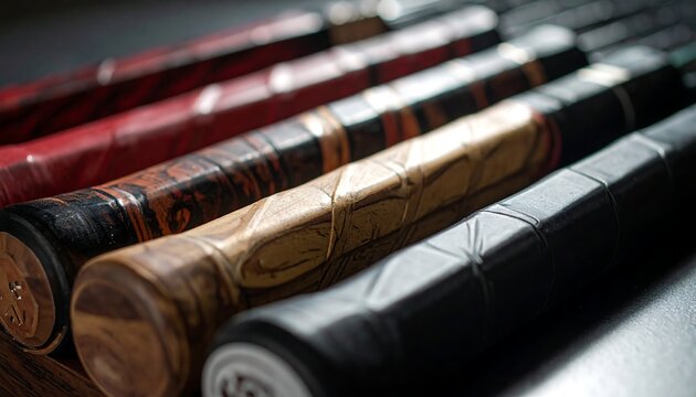 Close-up of diverse sports grips, varying textures