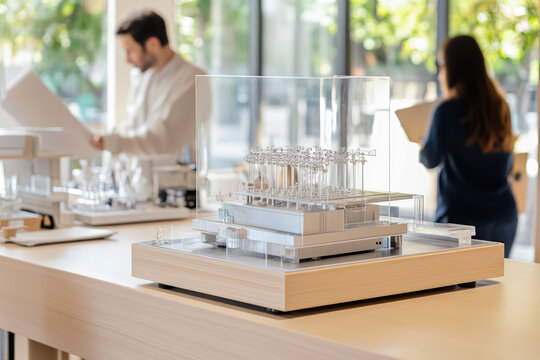 Quantum Computer Prototype with Scientists Collaborating in Sunlit Lab