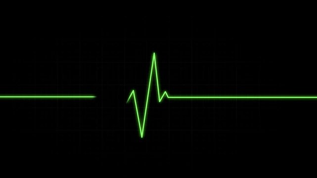 Medical ECG monitor graph showing a flat line, representing death or no heartbeat, on a black background
