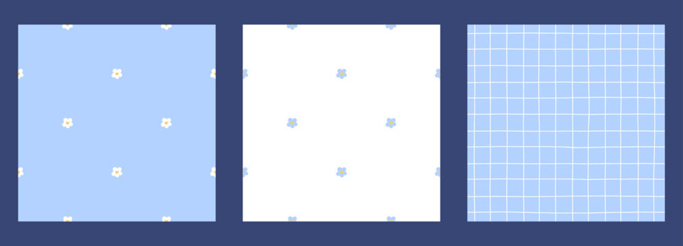 Cute spring pattern with plaid and seamless flower designs featuring. Daisy and check motifs in pastel gingham and pink. Soft background floral and geometric elements through retro.