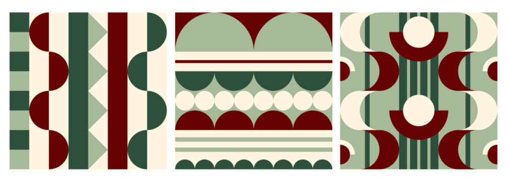 Set of maximalist retro geometric seamless patterns. Vintage wallpaper print. Vector plaid illustration. Aesthetic playful eclectic background.