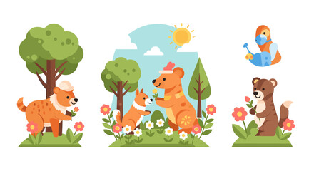 A charming illustration depicting a red panda near a blooming flower, evokes feelings of peace, wonder, and the beauty of nature, suitable for childre © utari