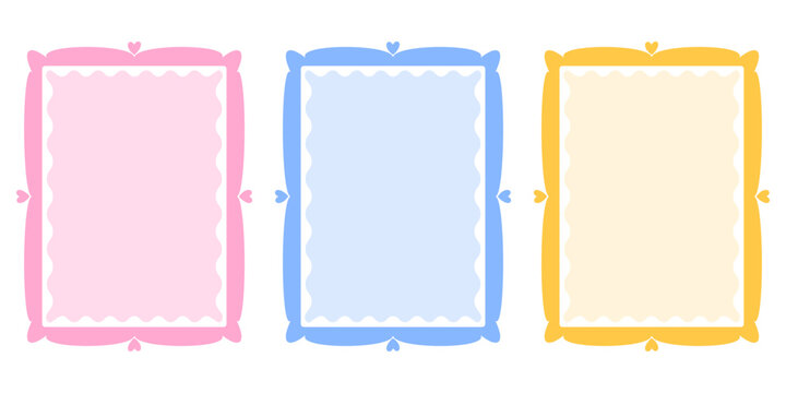 Trendy kawaii frame for valentine lace template and border cute set. Vector rectangle bow for girly hand signboard and whimsical pink style. Trendy children greeting for valentine y2k funky