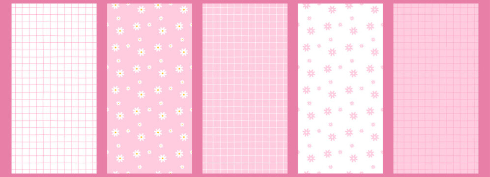 Seamless spring plaid with pastel check and cute daisy flowers. Soft pattern gingham and tiny dot details across floral. Geometric bloom background by fabric texture kawaii style.