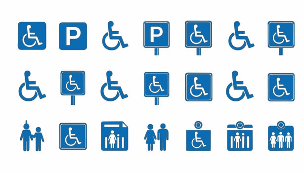 Modern accessibility icon collection with wheelchair and disabled access vector symbols