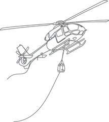 Fototapeta premium Line Art Illustration of Helicopter Carrying Suspended Cargo
