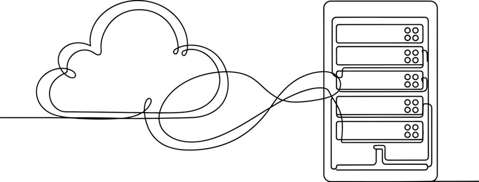 Cloud Computing and Server Rack Connected - Continuous Line Art