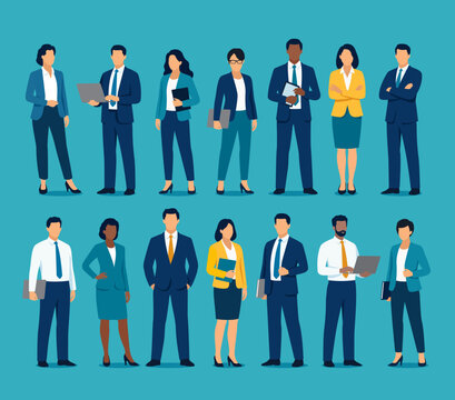 Set of simplified flat cartoon business  characters. Business vector illustration.
