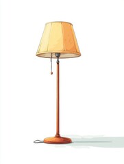 Obraz premium Classic Floor Lamp With Yellow Shade And Orange Base In A White Room