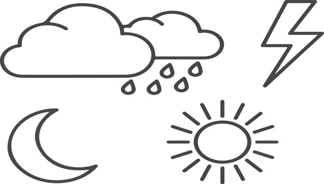 weather icons for cloud,moon,sun,rain,thunder,vector illustrations.eps