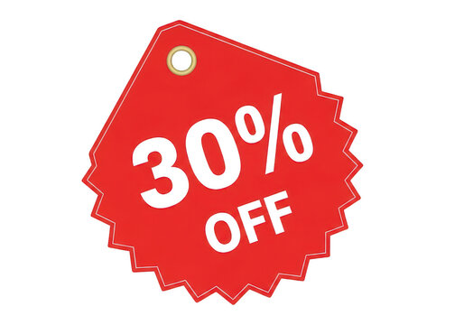 Striking red sale discount badge showing thirty percent off offer