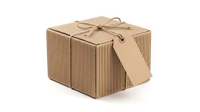 Brown paper gift box tied with string and tag