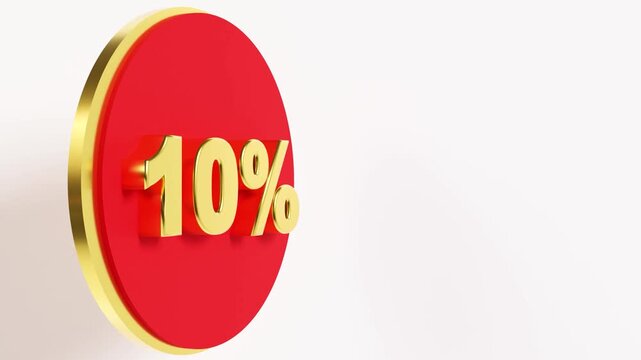 A three dimensional animation displays a bold ten percent off. The animation loops to show this discount in a clear and simple way. Bright colors draw attention throughout the motion
