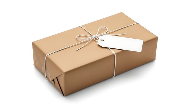 Brown paper package with string and tag
