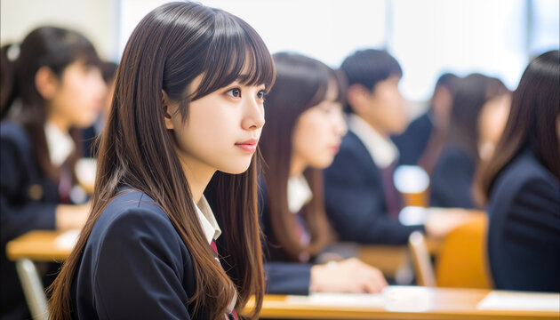 授業中の女子高生