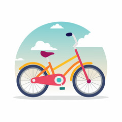 Fototapeta premium Colorful Bicycle Illustration with Clouds and Sky