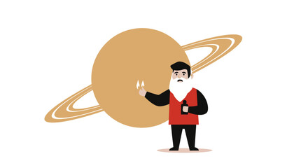 Man with beard and bottle near Saturn planet illustration © mah