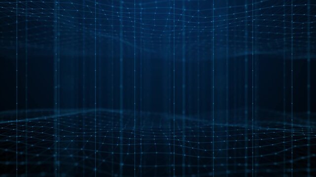 Technology digital wave background concept. Smooth motion of flowing dots with glowing blurred particles. Cyber or futuristic background.