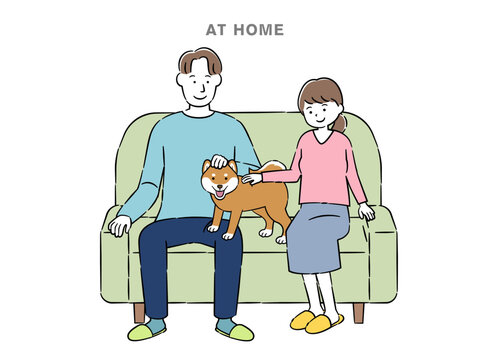 ペットのいる夫婦のイラスト 4C