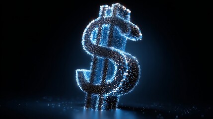 Obraz premium A large dollar sign made of small blue lights stands alone in a dark background