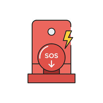 緊急通報装置のイラストで、赤色のボタンに「SOS」と表示されている。