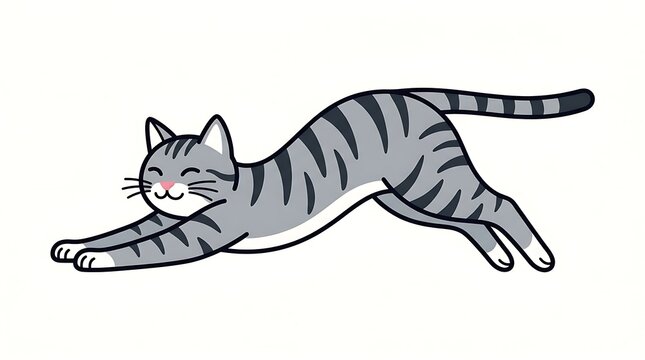 Cartoon tiger cat stretching playful.