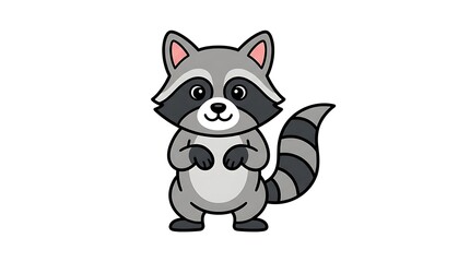 Fototapeta premium Cute cartoon raccoon standing upright.