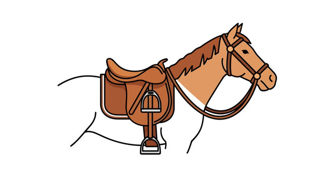 馬に鞍と胴輪が装着されているシンプルなイラスト。