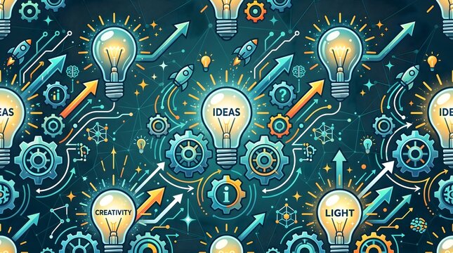Pola Mulus Kreativitas Ide Bisnis dengan Simbol Lampu dan Inovasi