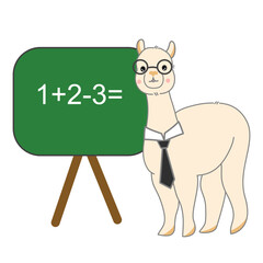 Obraz premium Cute Nerd Alpaca Teacher Standing Next to Green Chalkboard with Math Equation Illustration