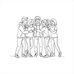 Obraz premium Group of happy young friends standing together laughing and smiling friends smiling
