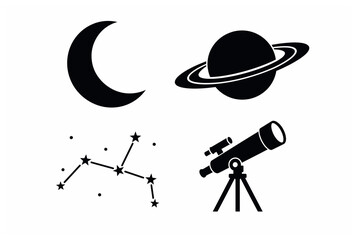 Celestial Icons Representing Astronomy and Space Exploration. © penguasa