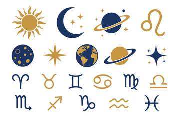 Celestial Bodies and Zodiac Symbols. © penguasa
