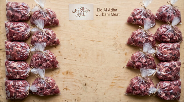 Eid Al Adha: Prepared Qurbani Meat Bags for Charitable Distribution