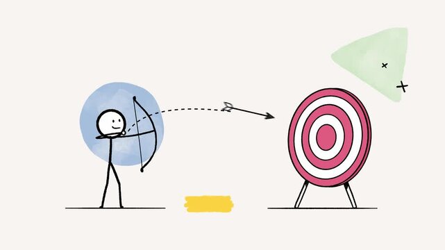 Animated stickman aiming and hitting a target, representing focus, goal achievement, and success. Perfect for business, productivity, and motivation content.