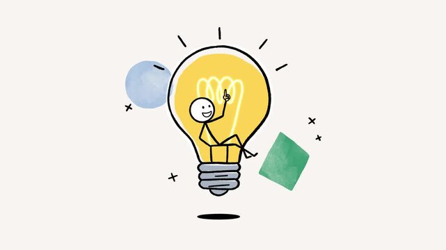 Hand-drawn stickman animation representing an idea moment with a glowing lightbulb - Idea Concept Animation &ndash; Stickman Lightbulb Creativity Inspiration Loop