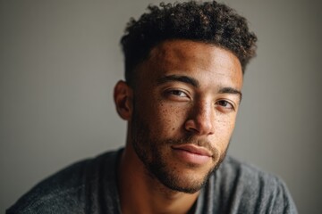 Obraz premium Close-up portrait showing a playful, self-assured grin in soft studio light