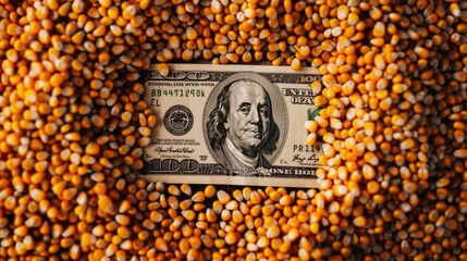Naklejka premium a dollar bill is laying on top of a pile of corn