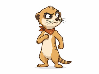 Fototapeta premium Cartoon illustration of a grumpy meerkat standing with a bandana.