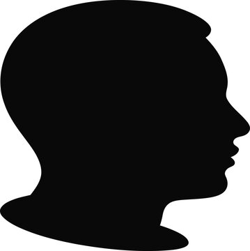 Human head in profile silhouette is depicted as a solid black icon representing cognitive function, psychology, personal growth, individual identity, or the study of human intelligence.
