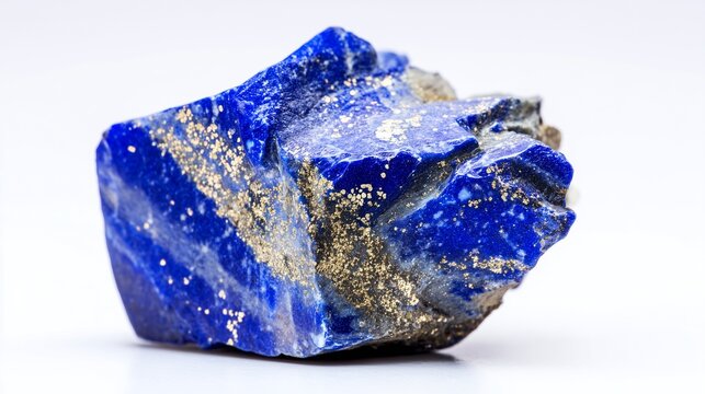 Lapis lazuli stone, deep blue with golden pyrite flecks  isolated on white background