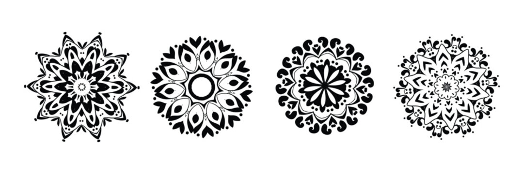 mandala design black line icon Intricate featuring floral patterns and circular shapes vector illustration. 