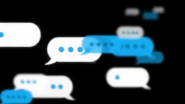 Dynamic, minimalist modern messaging UI with rapid chat bubbles, fluid typing indicators, seamless white to black screen transitions, concept of premium UI/UX design