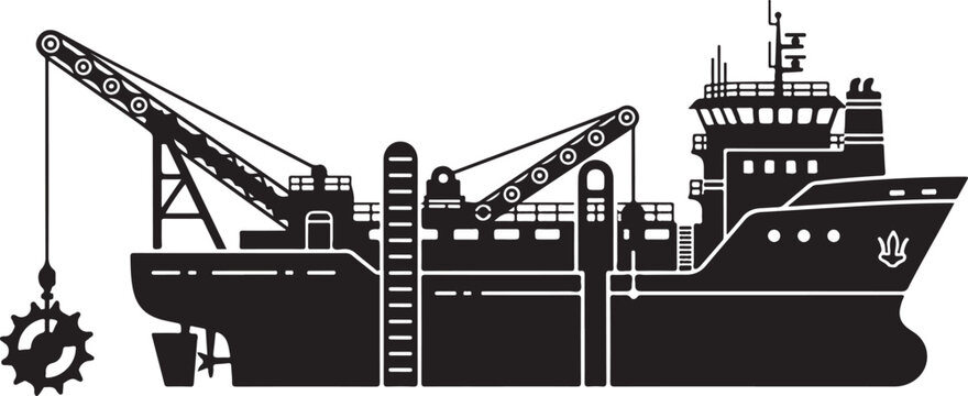 Industrial dredging ship silhouette with heavy lifting equipment.