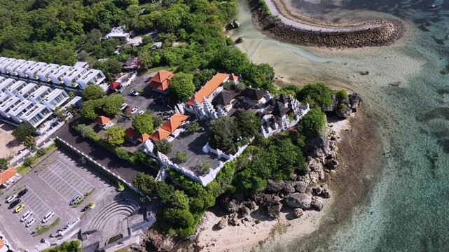 Aerial View of Balinese Hindu Temple Pura Geger Dalem Pemutih on Nusa Dua Cliff