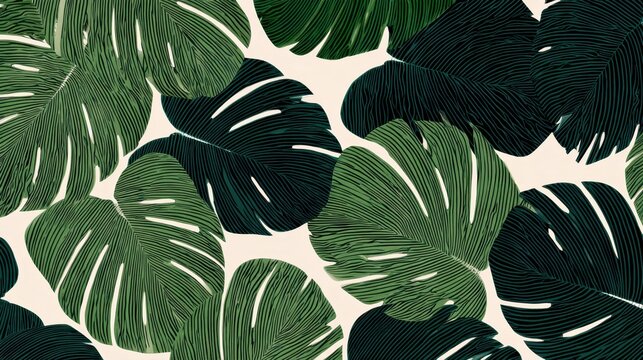 Monstera Leaf Pattern: A captivating composition of layered monstera leaves showcases nature's intricate design, celebrating the elegant simplicity of foliage.