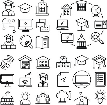 A comprehensive array of educational, technological and architectural icons. This image embodies the essence of connectivity, learning, and progress.