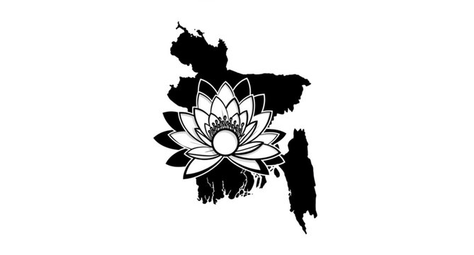Bangladesh map silhouette with water lily national flower shapla vector illustration isolated on white