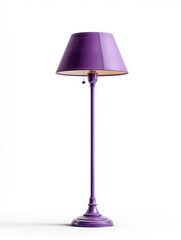 Obraz premium Ornate Purple Floor Lamp with Textured Lampshade and Metallic Base on White Background