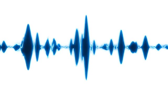 Abstract Blue Sound Waveform Visualization on White Background.